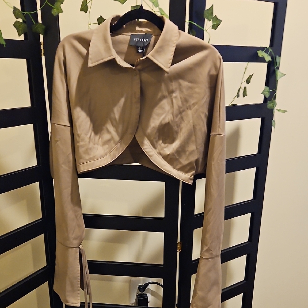 PLT Label Cropped Tan Jacket